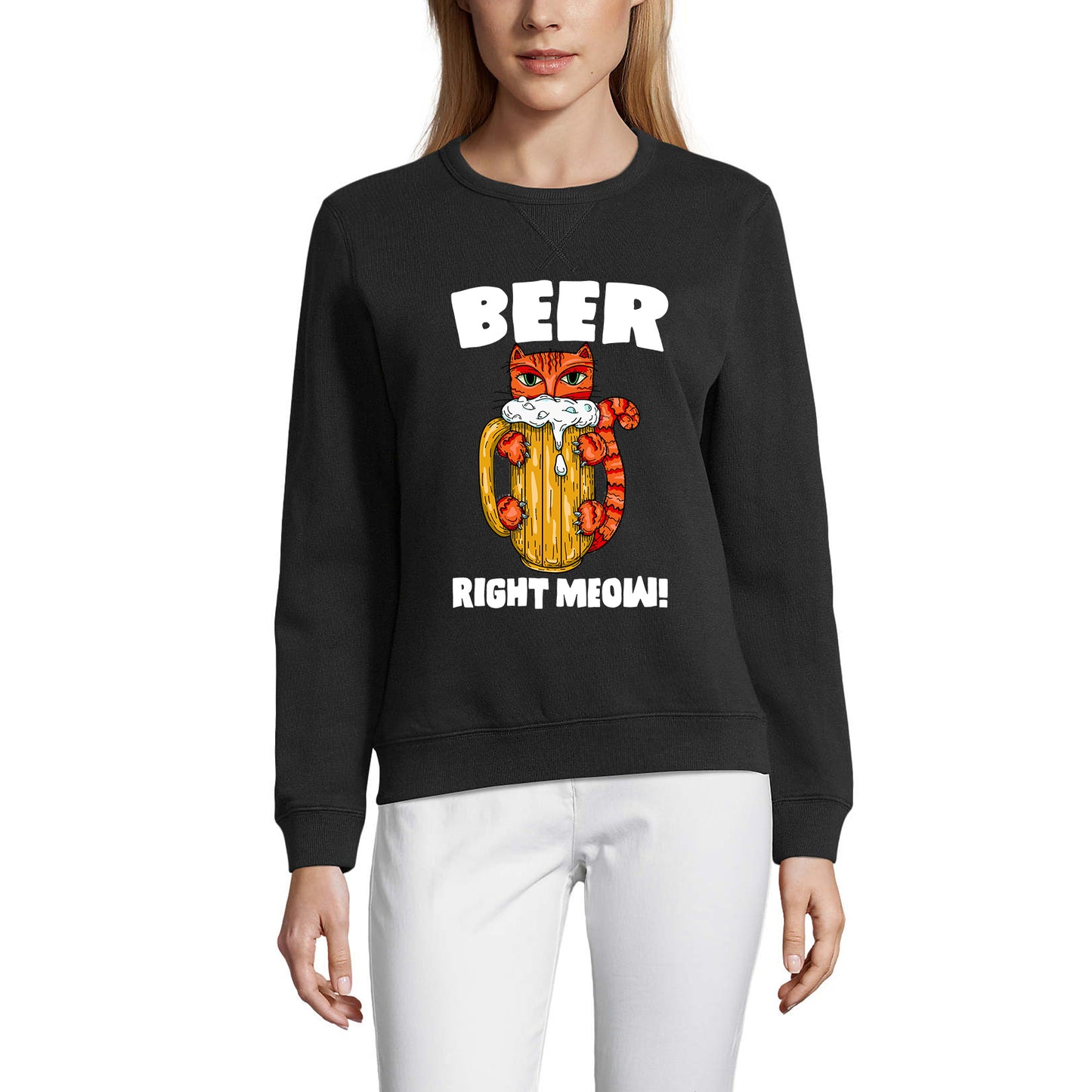 ULTRABASIC Women's Sweatshirt Beer Right Meow - Kitten Funny Cat Sweater