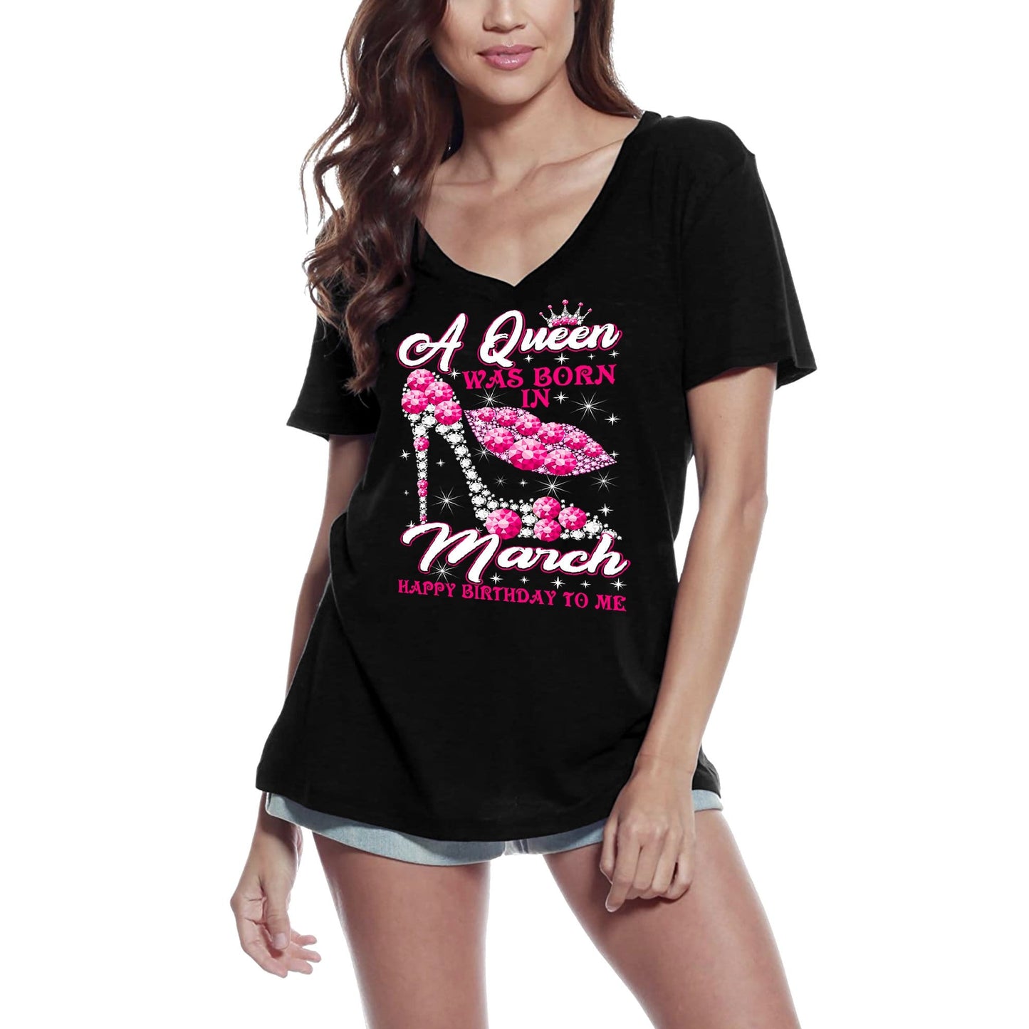 ULTRABASIC Women's T-Shirt A Queen Was Born in March - Happy Birthday Shirt for Ladies