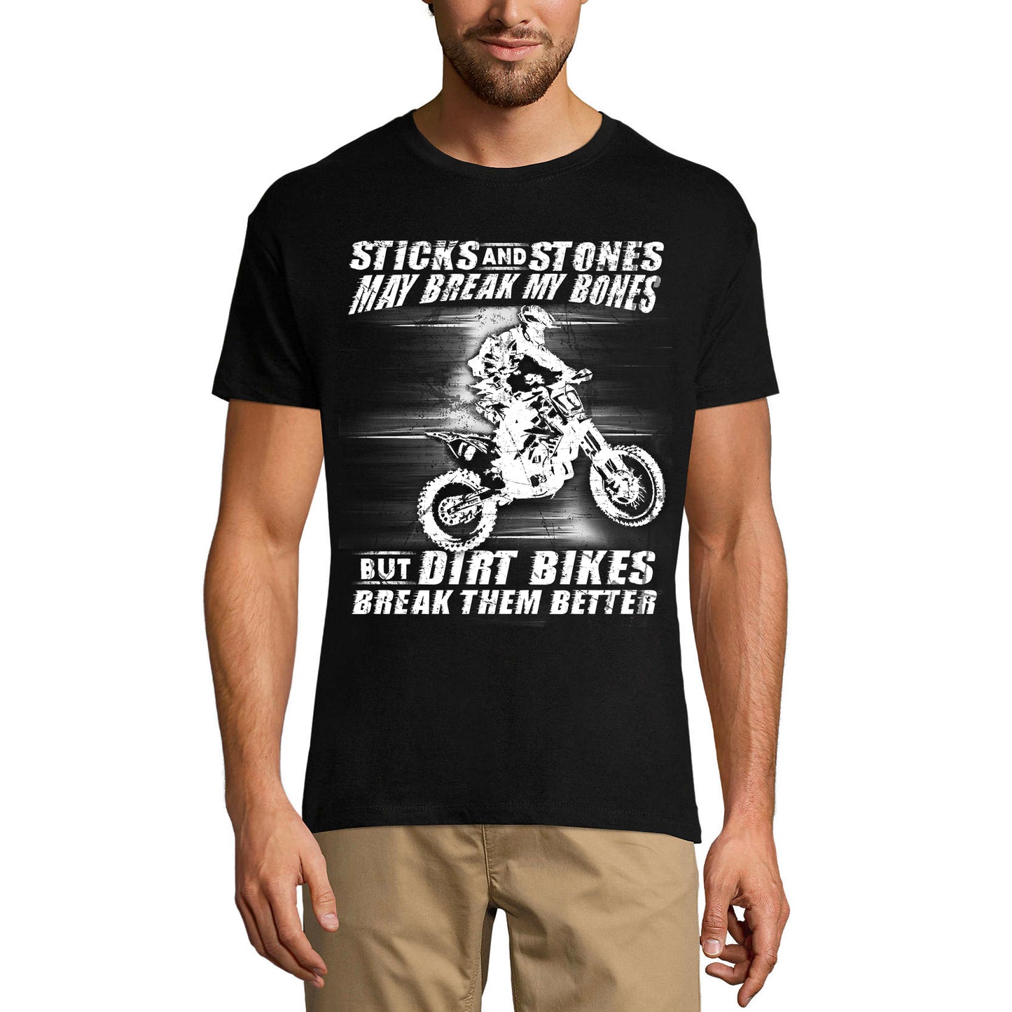 ULTRABASIC Men's T-Shirt Sticks and Stones May Break My Bones - Funny Biker Tee Shirt