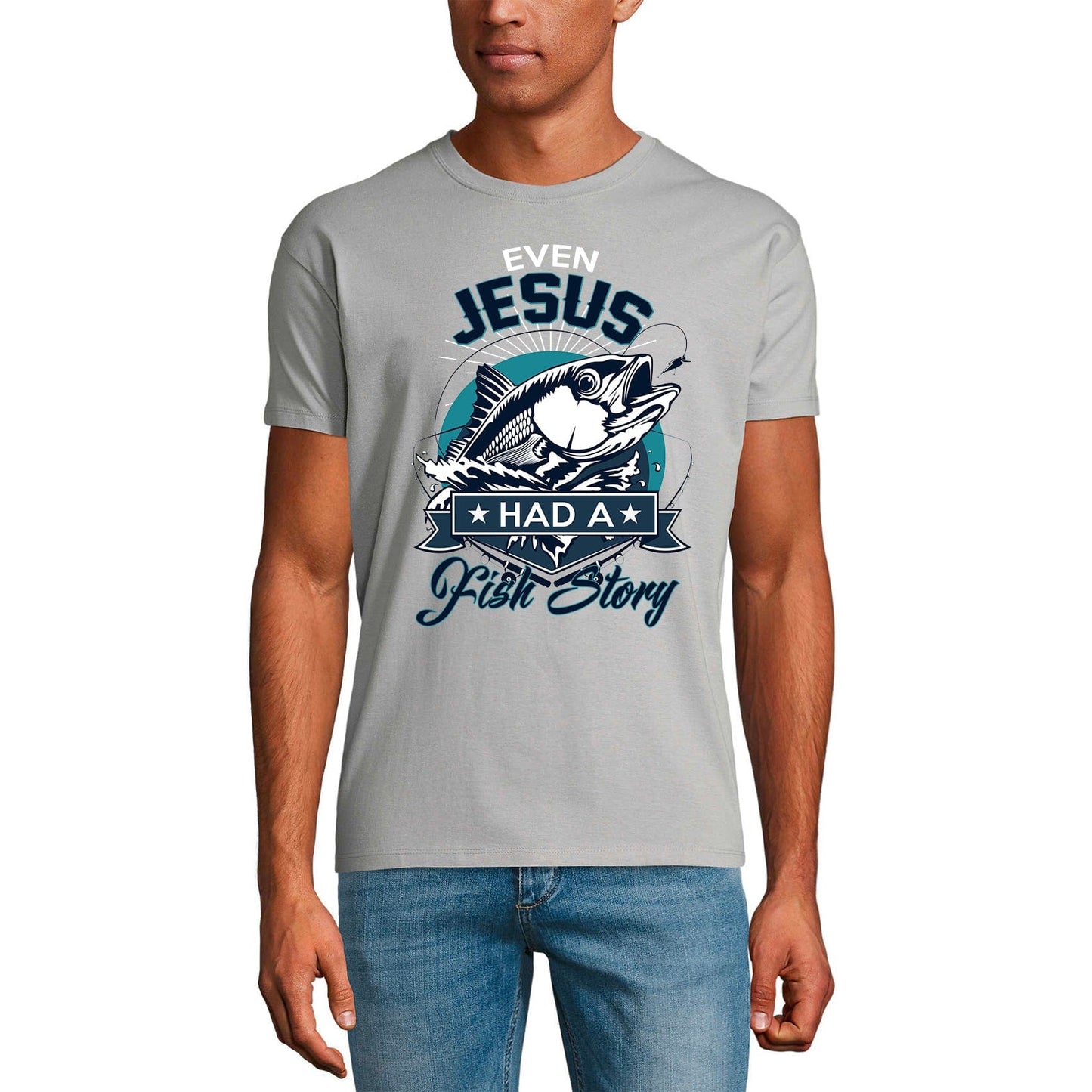 ULTRABASIC Men's T-Shirt Even Jesus Had a Fish Story - Funny Fisherman Tee Shirt