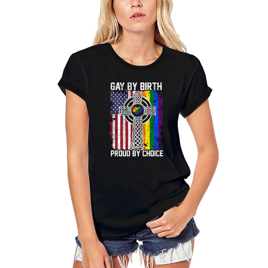 ULTRABASIC Women's Organic T-Shirt Gay By Birth Proud By Choice - US Flag LGBT Pride