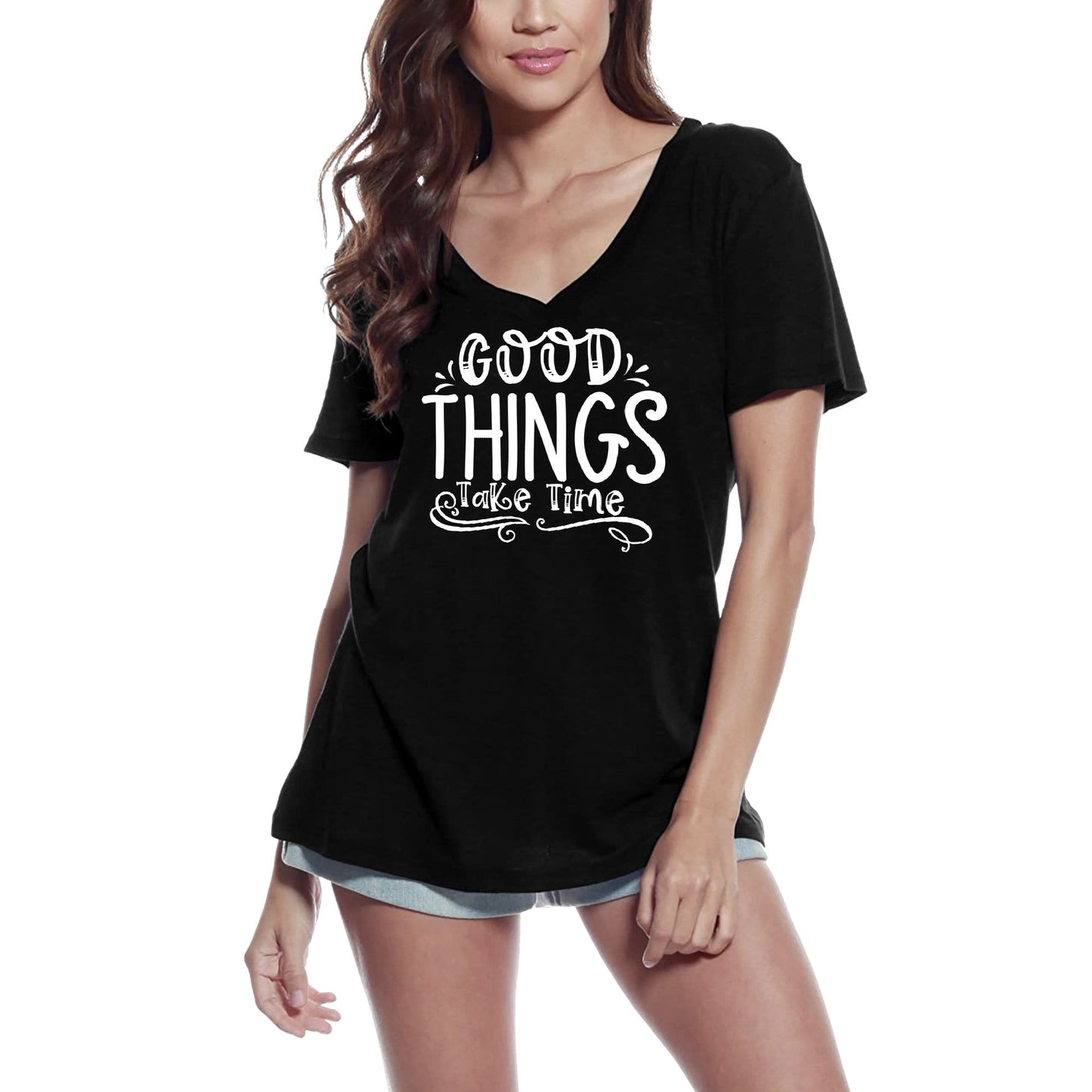 ULTRABASIC Women's T-Shirt Good Things Take Time - Short Sleeve Tee Shirt Tops