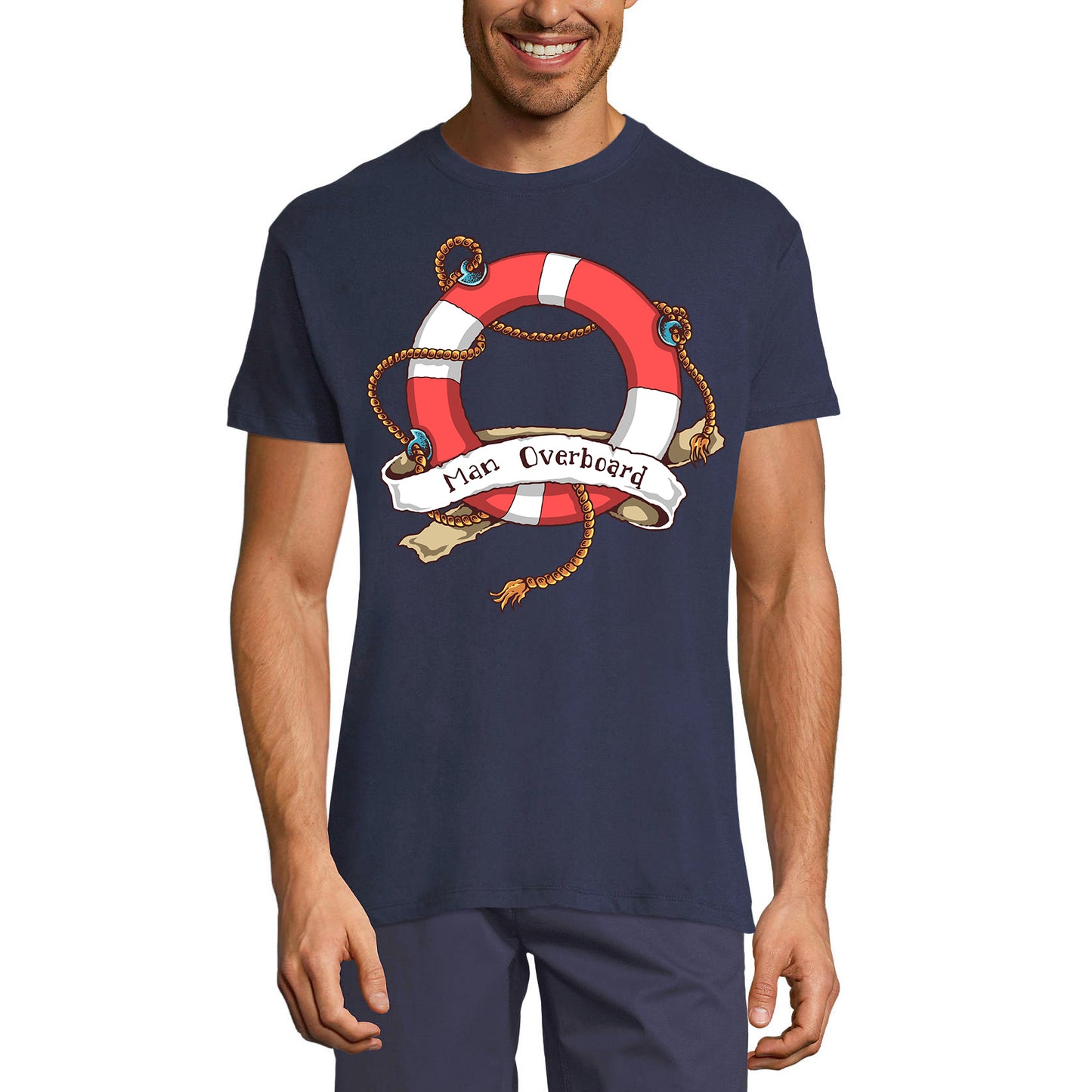 ULTRABASIC Men's Graphic T-Shirt Man Overboard - Funny Shirt for Men