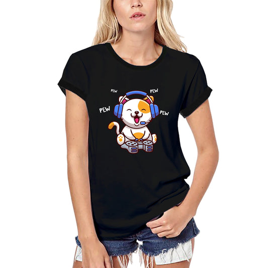 ULTRABASIC Women's Organic Gaming T-Shirt Pew Pew Cat Gamer - Funny Humor Joke Tee Shirt