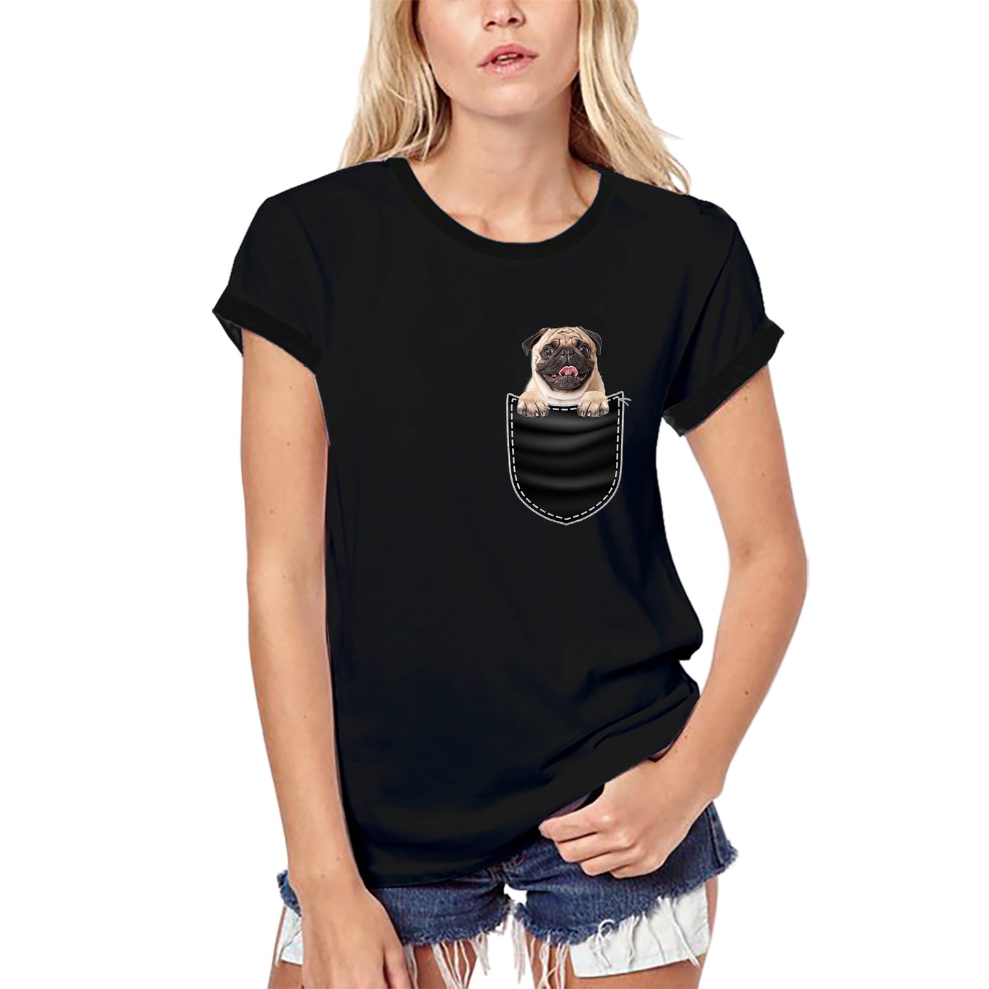 ULTRABASIC Graphic Women's T-Shirt Pug - Cute Dog In Your Pocket - Vintage Shirt