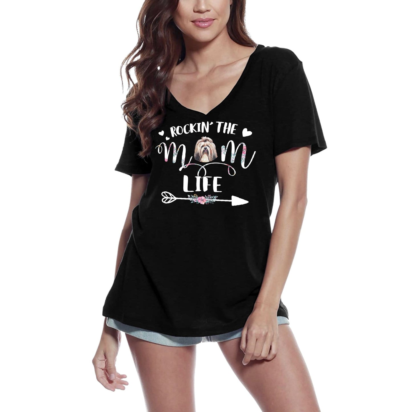 ULTRABASIC Women's T-Shirt Rockin' the Shih Tzu Mom Life - Dog Lover Tee Shirt