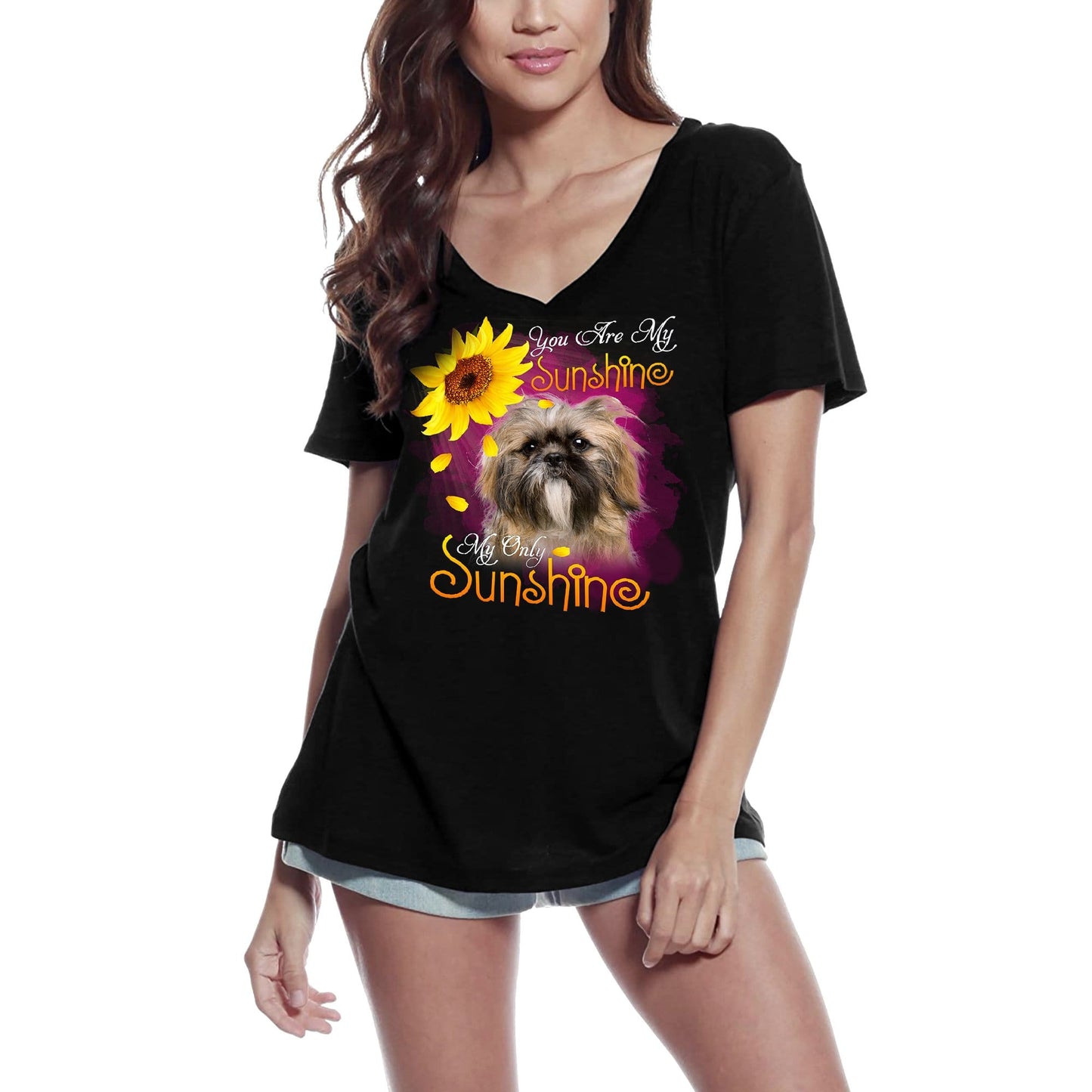 ULTRABASIC Women's V-Neck T-Shirt My Only Sunshine - Shih Tzu - Vintage Shirt