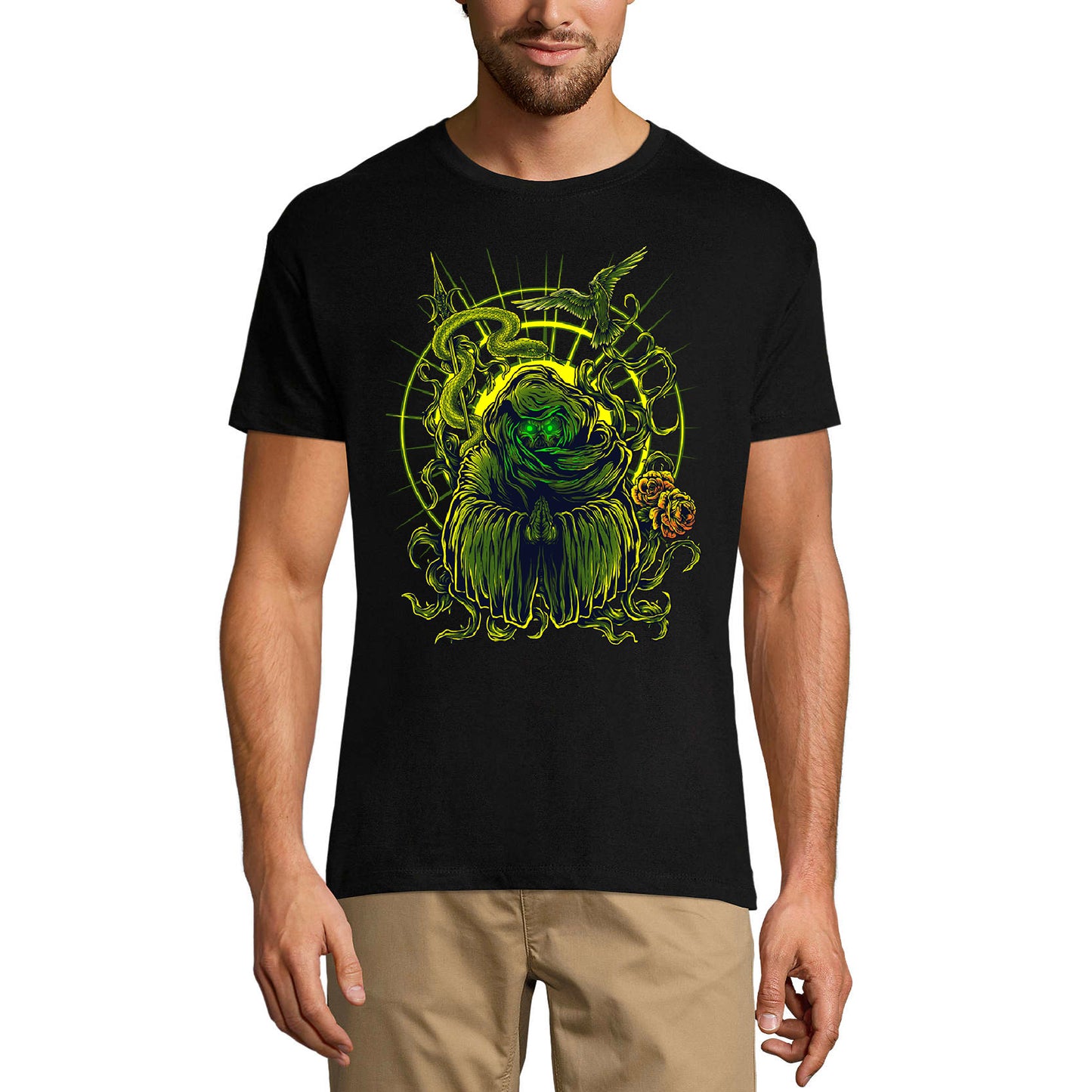 ULTRABASIC Graphic Men's T-Shirt Prayer - Scary Shirt - Snakes and Roses