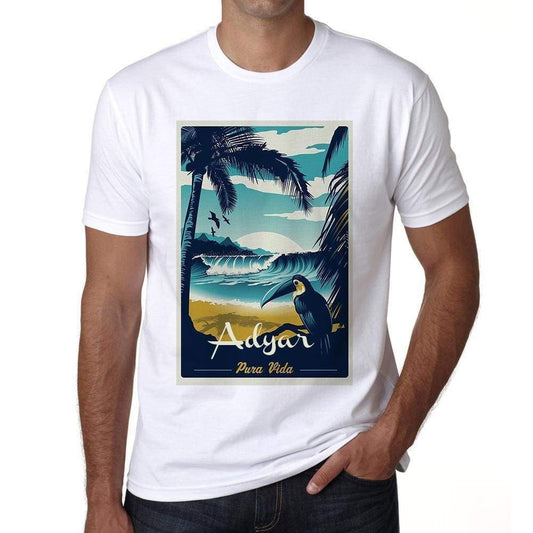 Adyar Pura Vida Beach Name White Mens Short Sleeve Round Neck T-Shirt 00292 - White / S - Casual