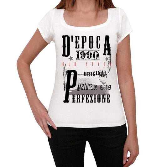 Aged To Perfection Italian 1990 White Womens Short Sleeve Round Neck T-Shirt Gift T-Shirt 00356 - White / Xs - Casual