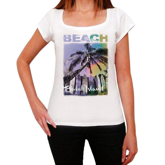 Balut Island Beach Name Palm White Womens Short Sleeve Round Neck T-Shirt 00287 - White / Xs - Casual