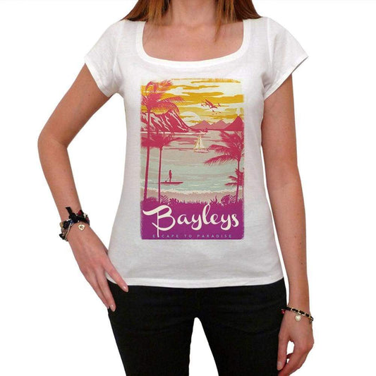 Bayleys Escape To Paradise Womens Short Sleeve Round Neck T-Shirt 00280 - White / Xs - Casual