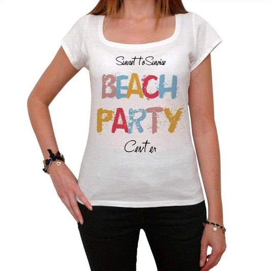 Center Beach Party White Womens Short Sleeve Round Neck T-Shirt 00276 - White / Xs - Casual