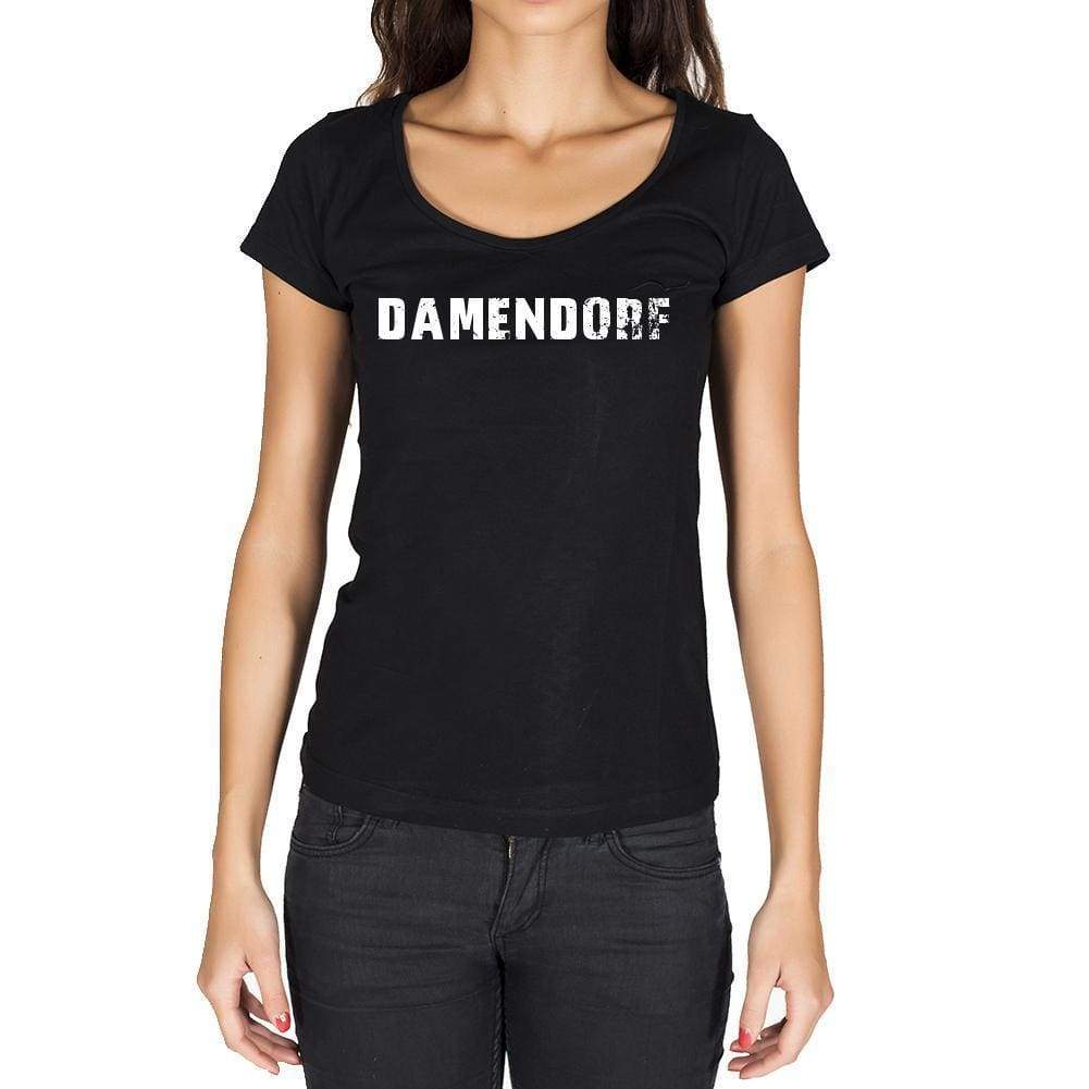 Damendorf German Cities Black Womens Short Sleeve Round Neck T-Shirt 00002 - Casual