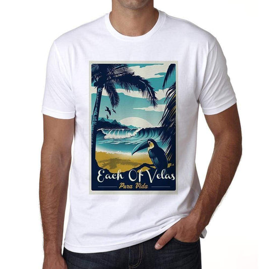 Each Of Velas Pura Vida Beach Name White Mens Short Sleeve Round Neck T-Shirt 00292 - White / S - Casual