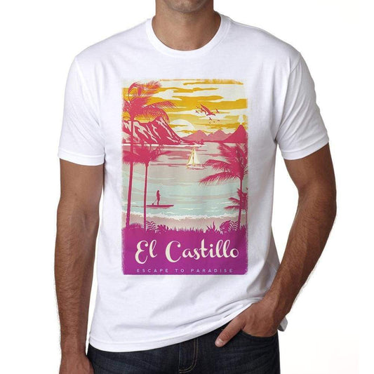 El Castillo Escape To Paradise White Mens Short Sleeve Round Neck T-Shirt 00281 - White / S - Casual