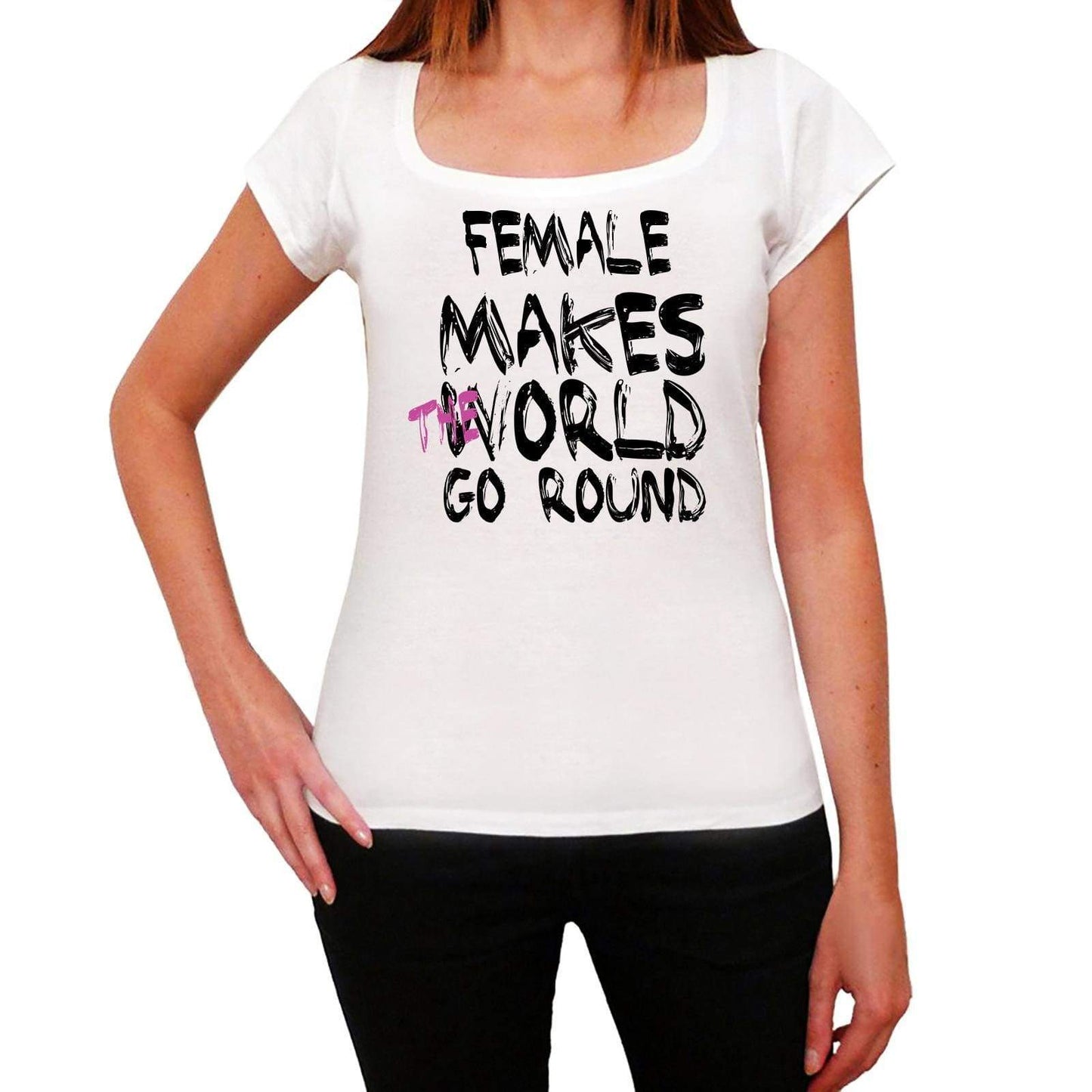 Female World Goes Round Womens Short Sleeve Round White T-Shirt 00083 - White / Xs - Casual