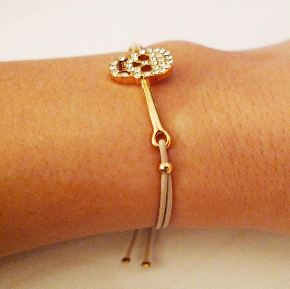 Gold Skull Strass Beige Bracelet