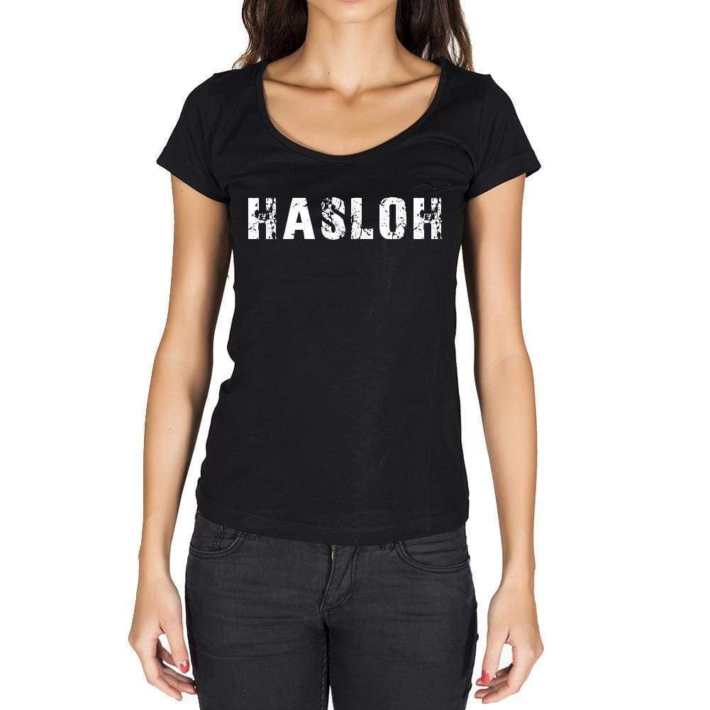 Hasloh German Cities Black Womens Short Sleeve Round Neck T-Shirt 00002 - Casual