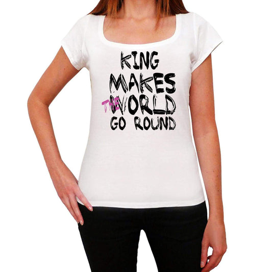 King World Goes Round Womens Short Sleeve Round White T-Shirt 00083 - White / Xs - Casual