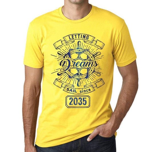 Letting Dreams Sail Since 2035 Mens T-Shirt Yellow Birthday Gift 00405 - Yellow / Xs - Casual