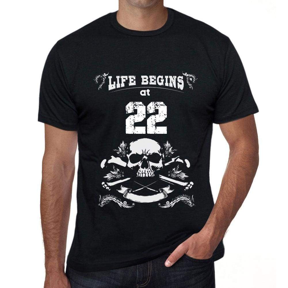 Life Begins At 22 Mens Black T-Shirt Birthday Gift 00449 - Black / Xs - Casual