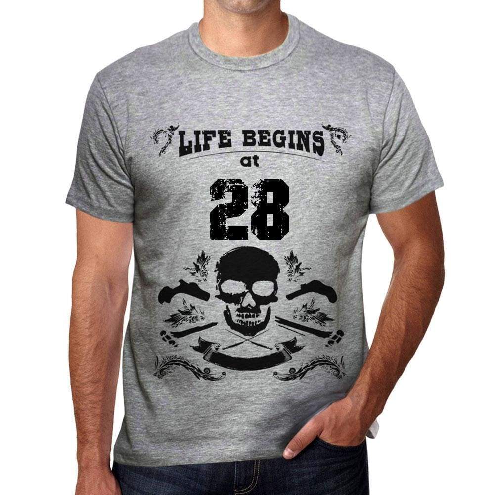 Life Begins At 28 Mens T-Shirt Grey Birthday Gift 00450 - Grey / S - Casual