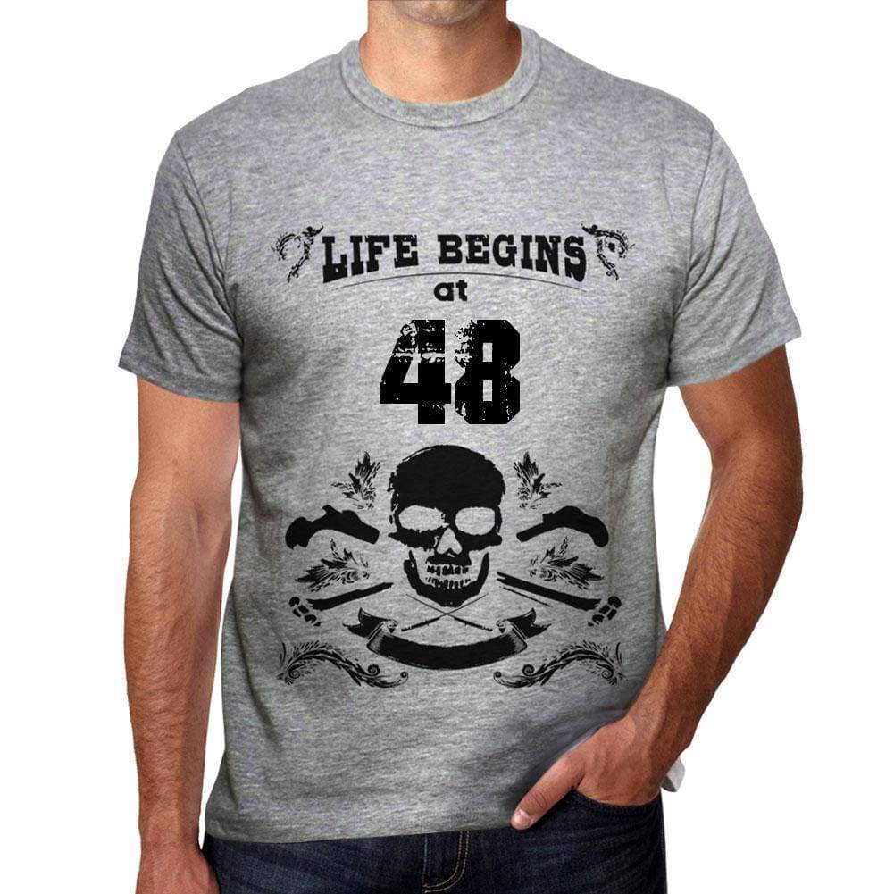 Life Begins At 48 Mens T-Shirt Grey Birthday Gift 00450 - Grey / S - Casual