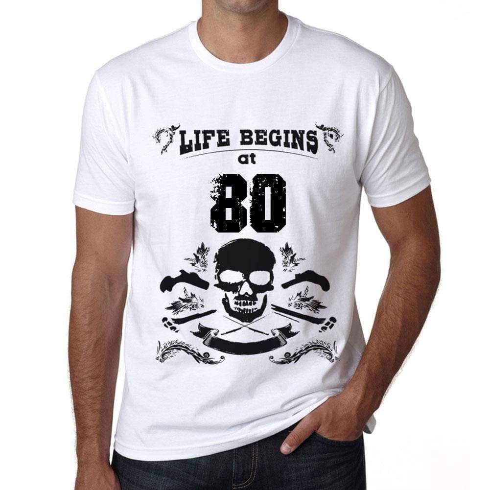 Life Begins At 80 Mens T-Shirt White Birthday Gift 00448 - White / Xs - Casual