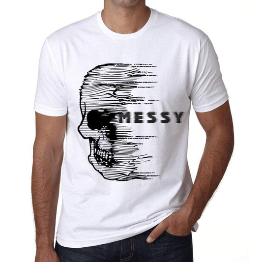 Mens Vintage Tee Shirt Graphic T Shirt Anxiety Skull Messy White - White / Xs / Cotton - T-Shirt
