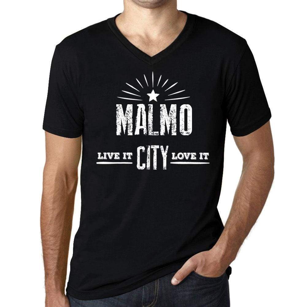 Mens Vintage Tee Shirt Graphic V-Neck T Shirt Live It Love It Malmo Deep Black - Black / S / Cotton - T-Shirt