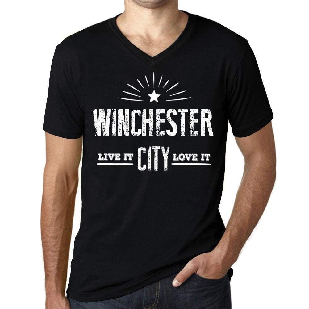 Mens Vintage Tee Shirt Graphic V-Neck T Shirt Live It Love It Winchester Deep Black - Black / S / Cotton - T-Shirt