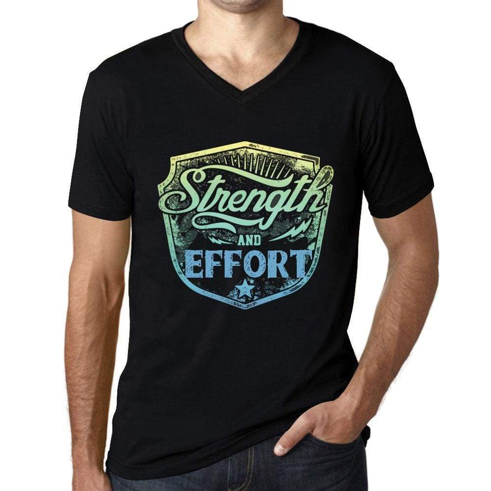 Mens Vintage Tee Shirt Graphic V-Neck T Shirt Strenght And Effort Black - Black / S / Cotton - T-Shirt