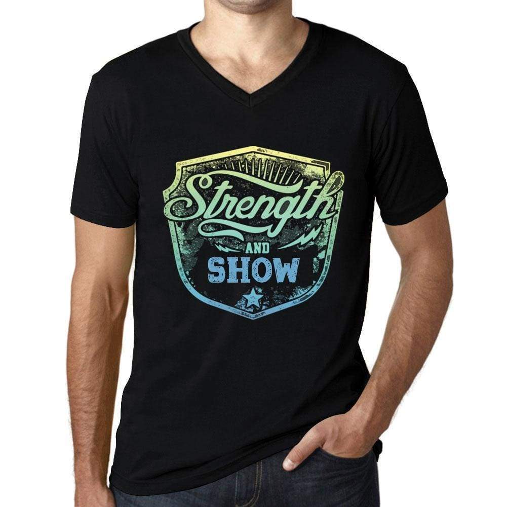 Mens Vintage Tee Shirt Graphic V-Neck T Shirt Strenght And Show Black - Black / S / Cotton - T-Shirt