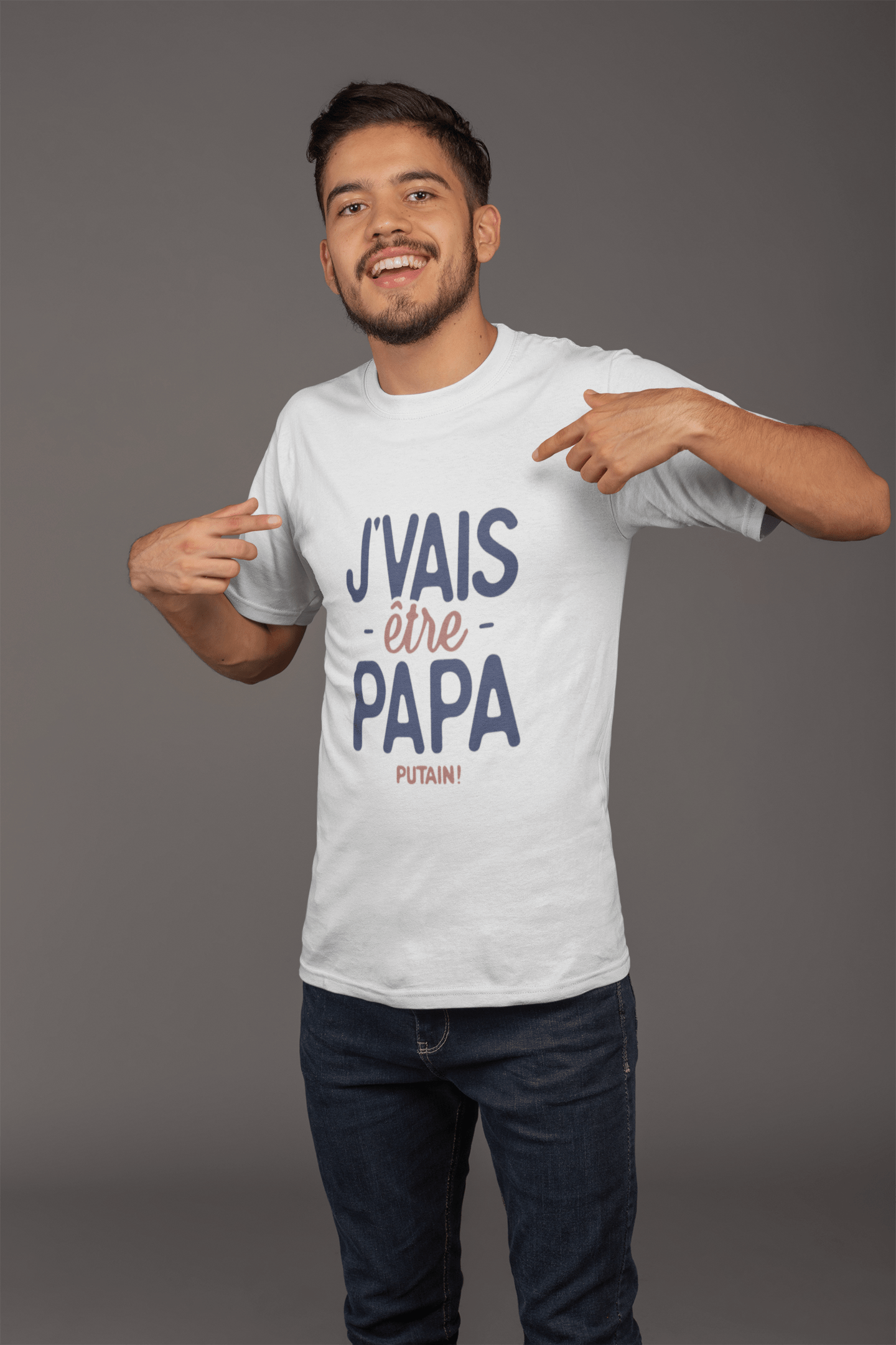 Ultrabasic - Graphique Homme J'vais Être Papa Putain T-Shirt Marine Lettre Blanco