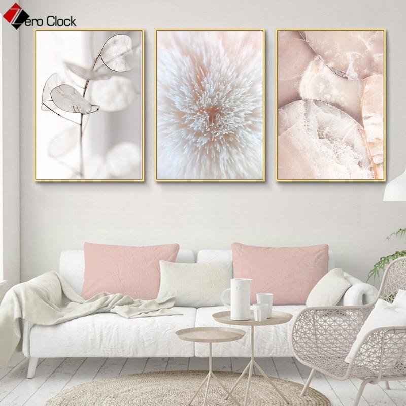 Pastel Color Wall Art Blush Pink Canvas Painting Botanical Print Nature Poster Nordic Decoration Wall Pictures for Living Room