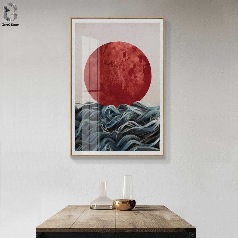 Abstrakte Japanischen Sonnenaufgang Poster und Drucke Wand Kunst Leinwand Malerei Bilder Für Wohnzimmer Skandinavischen Seascape Hause Decor