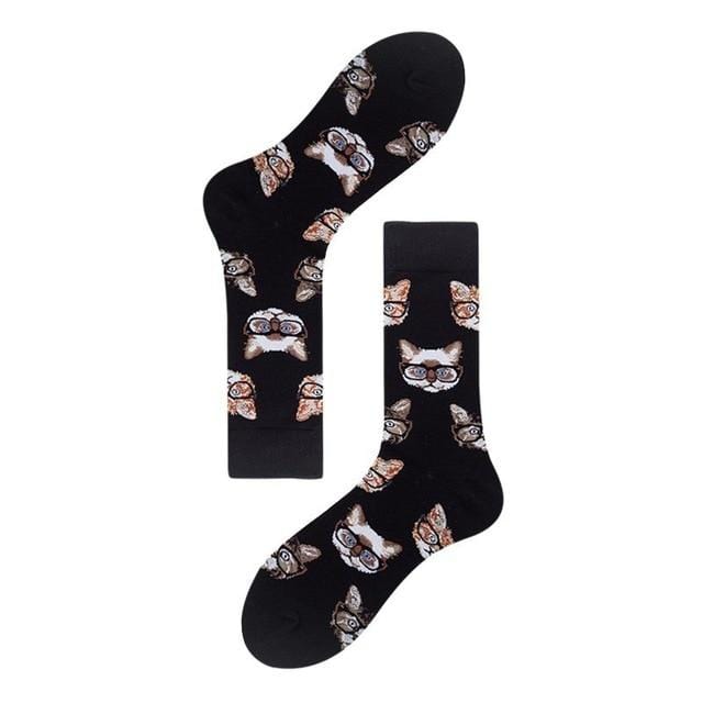 Harajuku Style Men Socks Black White Plaid Dot Cat Pattern Happy Socks New 2020 Hip Hop Combed Cotton Calcetines