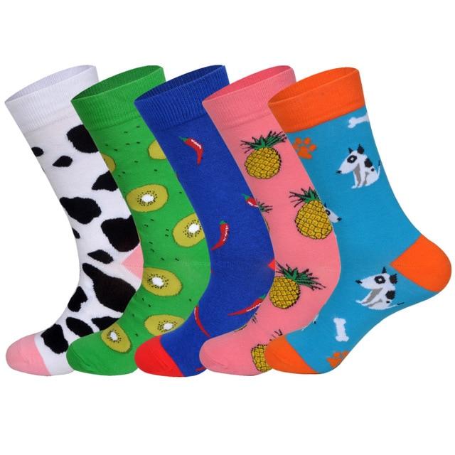 LIONZONE 5Pairs/lot Spring New Arrived Happy Socks Men Funny Art BritishStyle Streetwear Hip Hop Designer Crew Socks Gift Box