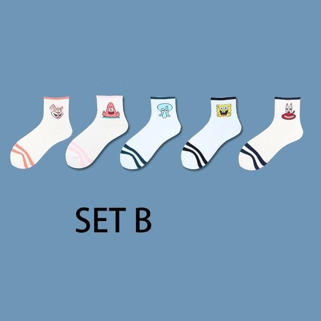 Ins Style Funny Animal Patterned Women Short Set Socks 5 Pairs Cartoon Ulzzang Cotton Ankle Breathable Female Harajuku Cool Sox