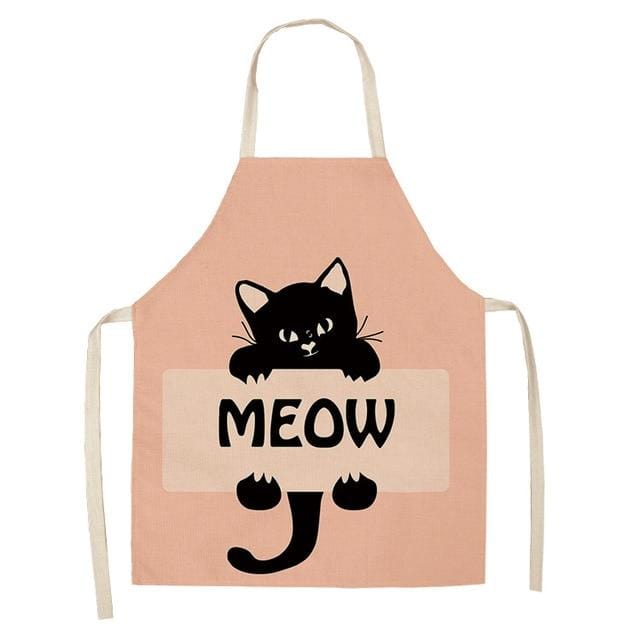 1Pcs Kitchen Apron Cute Cartoon Cat Printed Sleeveless Cotton Linen Aprons for Men Women Home Cleaning Tools 53*65cm WQ0029