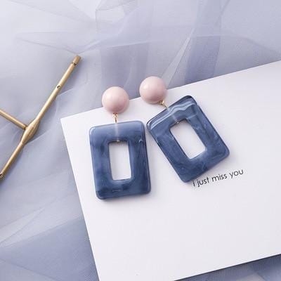 AOMU Korean Blue Geometric Acrylic Irregular Hollow Circle Square Dangle Drop Earrings for Women Metal Bump Party Beach Jewelry