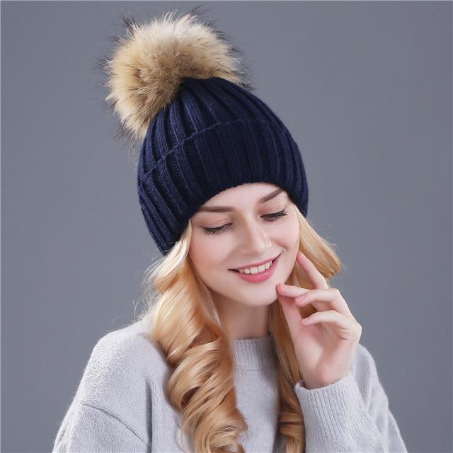 Xthree mink and fox fur ball cap pom poms winter hat for women girl 's hat knitted beanies cap brand new thick female cap