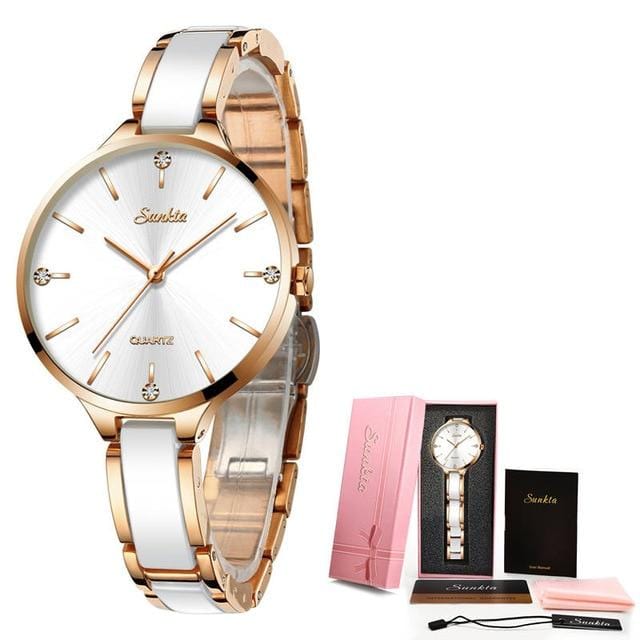 SUNKTA Women Watch Ceramic Watch Women Simple Diamond Clock Casual Fashion Watch Sport Waterproof Wristwatch Relogio Feminino