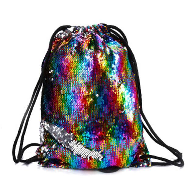 Sequin Drawstring Bags Reversible Sequin Backpack Glittering Shoulder Bags for Girls Women New