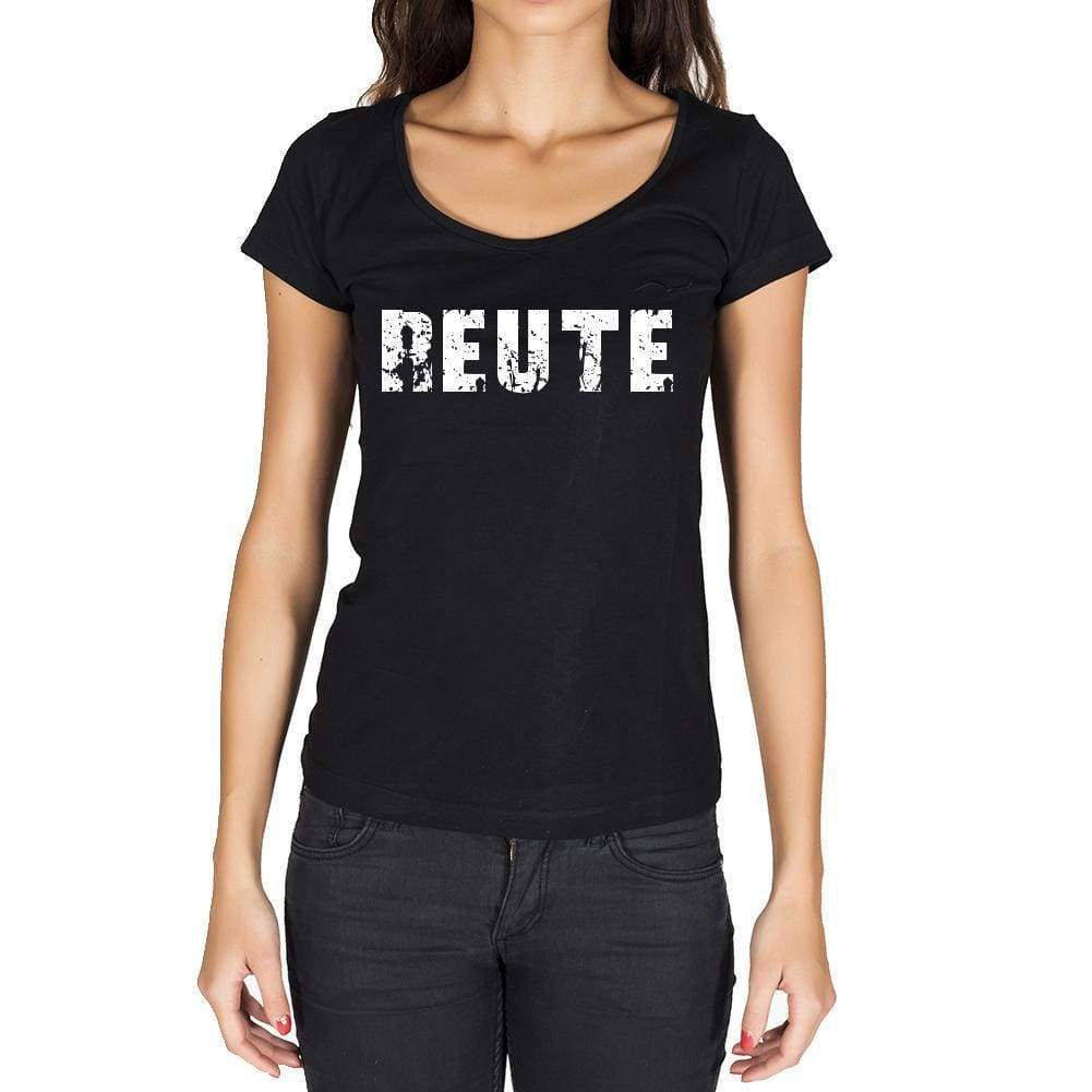 Reute German Cities Black Womens Short Sleeve Round Neck T-Shirt 00002 - Casual