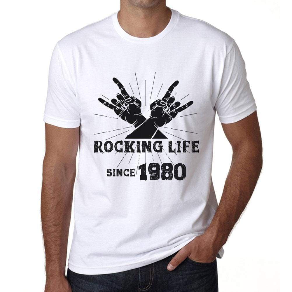 Rocking Life Since 1980 Mens T-Shirt White Birthday Gift 00400 - White / Xs - Casual