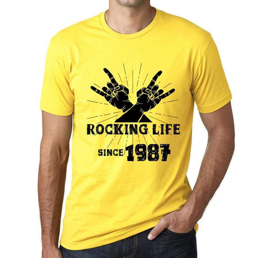Rocking Life Since 1987 Mens T-Shirt Yellow Birthday Gift 00422 - Yellow / Xs - Casual
