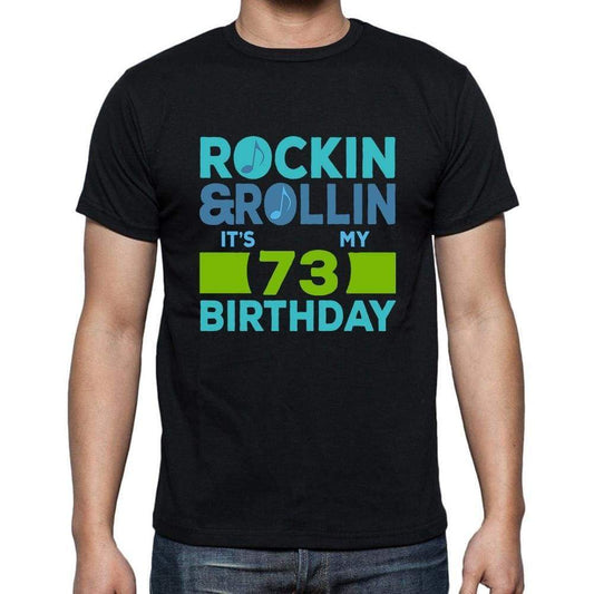 Rockin&rollin 73 Black Mens Short Sleeve Round Neck T-Shirt Gift T-Shirt 00340 - Black / S - Casual