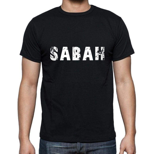 Sabah Mens Short Sleeve Round Neck T-Shirt 5 Letters Black Word 00006 - Casual